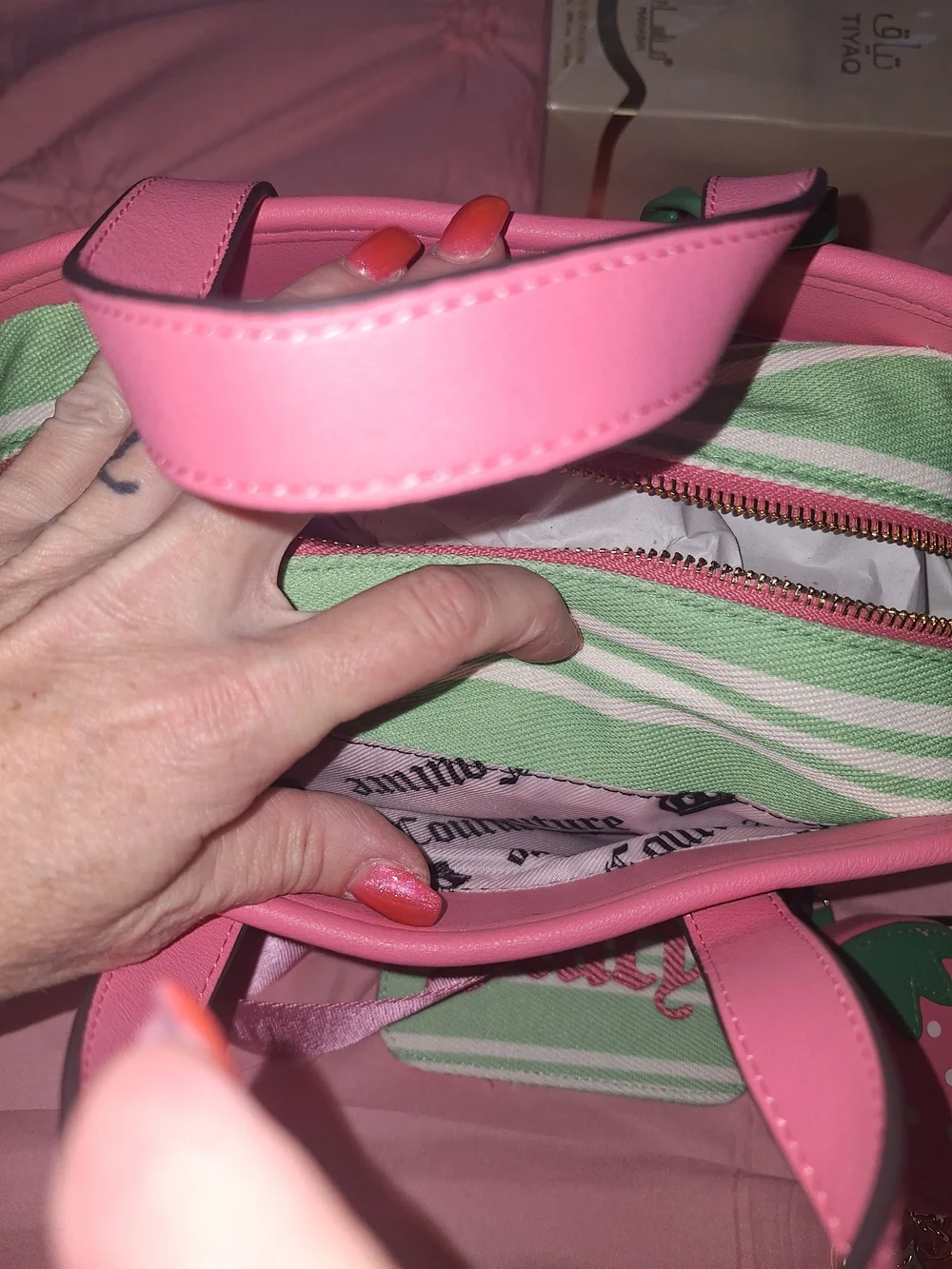 EXCLUSIVE Juicy Couture Pink & Mint Cherry-Strap Satchel Matching Wallet